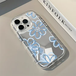 Light Blue Floral Mirror Phone Case - Soft Protective Cover with Elegant Design - iPhone 15 Plus (Transparent)