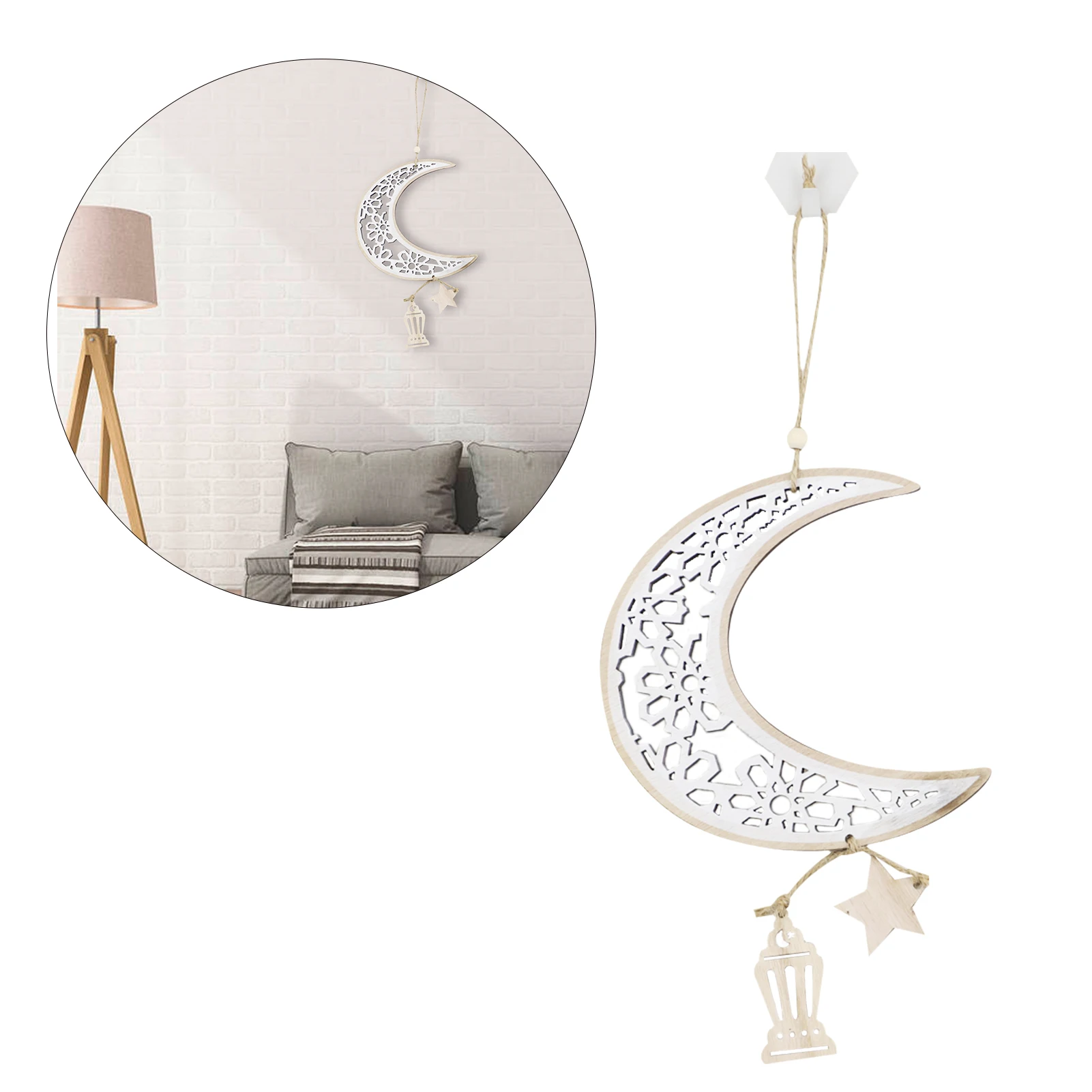Wood Moon Star Ramadan Decoration 2022 Home Eid Al-Fitr Beautiful Moon Star Eid Mubarak Decor Outside Wall Hung Pendant Set