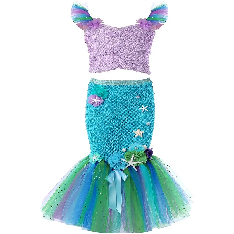 thumbnail image 1 of Disfraz de sirenita para niñas, conjunto de tutú de princesa para Halloween, ropa elegante para fiesta de cumpleaños y carnaval, 1 of 5