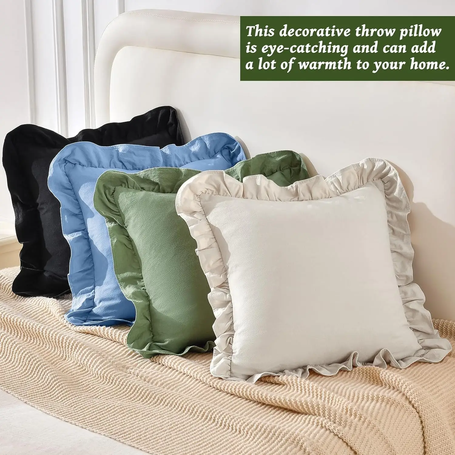 Set of 2 Soft Cotton Ruffle Decor Pillow Covers