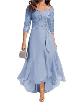 Abiti per la madre della sposa per matrimoni Abiti da sera formali lunghi in chiffon con scollo a V con lacci sul retro