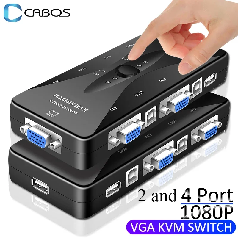 2 And 4 Port VGA KVM Switch 1080P USB2.0 Splitter Mouse Keyboard Printer Pendrive Share Switcher Box Adapter Out