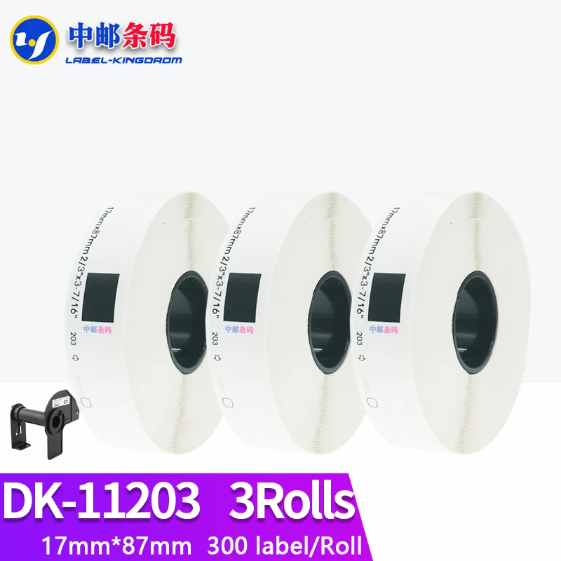 

3 Refill Rolls Compatible DK-11203 Label Tape 17*87mm 300Pcs for Brother QL-570/700/800/1100 Thermal Printer DK11203 DK-1203
