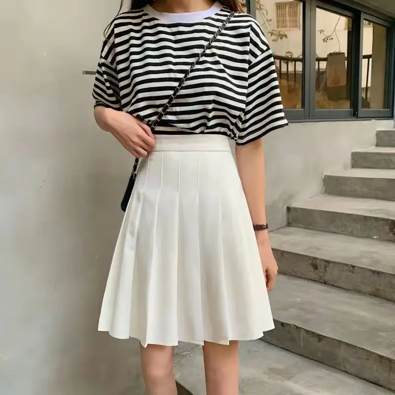 white skirt Skirts Pleated Women High Waist Summer Knee-length Preppy Style Harajuku 3XL Plus Size Chic Street School Cosplay Casual Female mini skirts for women