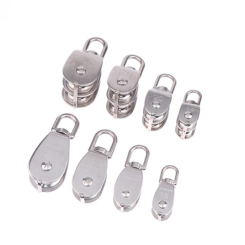 1PC 304 Stainless Steel M15 M20 M25 M32 Single Wheel Swivel Lifting Rope Pulley Set Lifting Wheel Tools Double Pulley Block 6