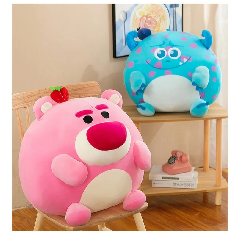 30/40/55cm Disney Lotso Stitch Round Plush Doll Toys Kawaii Cartoon Car Headrest Pillow Stuffed Toys Back Cushion Birthday Gifts 4