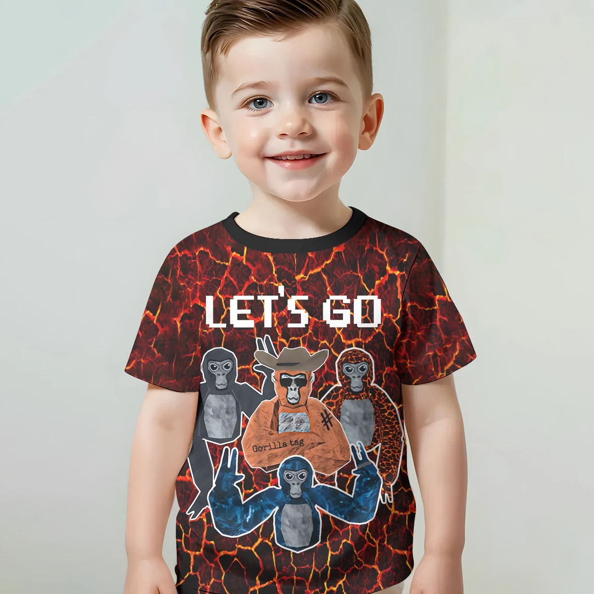 Print Baby Clothing 5 to 14 Years Male Outdoor Clothes for Cartoon Novelty Cool Gorilla Tag Children Boy Girl Child T-Shirt Top 6