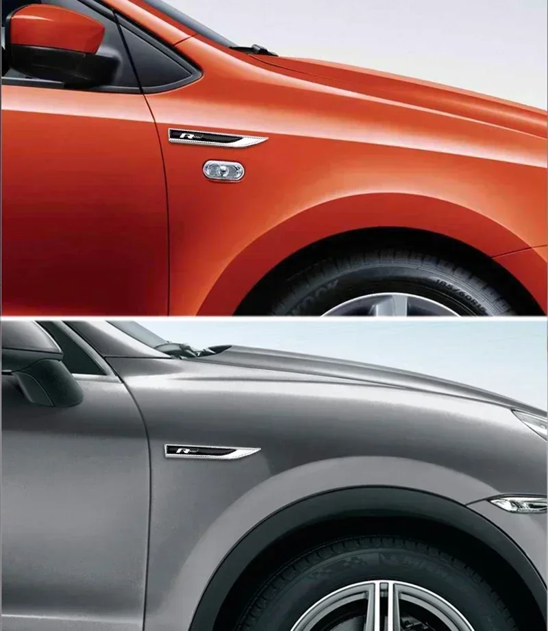 폭스바겐 VW R R라인 배지 골프 제타 MK4 파사트 폴로 시로코 T-ROC 벤토용 2PCS 자동차 펜더 사이드 엠블럼 스티커 장식
