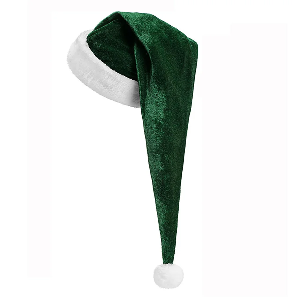 New Long Plush Christmas Hats Dark Green Golden Velvet Christmas Hat Adult Children's Holiday Santa Hat New Year Party Decor