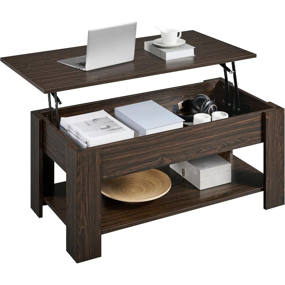 Lift Top Coffee Table with Hidden Compartment and Storage Shelf, 38.6in L, Café Tables 2