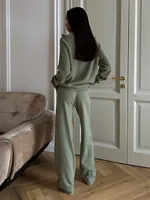 Bornladies Women's New Knit Zip Up Cardigan Wide Leg Pants Set Soft Loose Fit Hooded Elastic Waist Autumn Winter Fashion Sets - Image 4