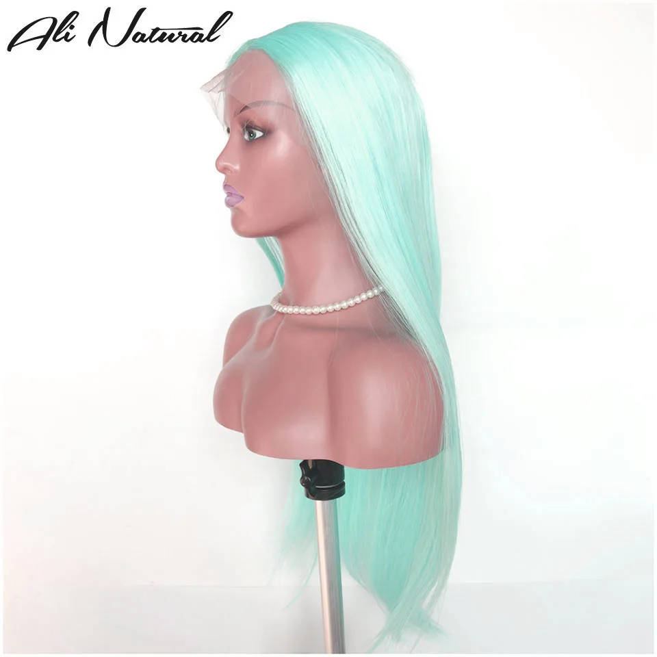 Light Green Color Synthetic Lace Wig 24inches Straight T Middle Part Lace Wig Heat Resistant Party Daily