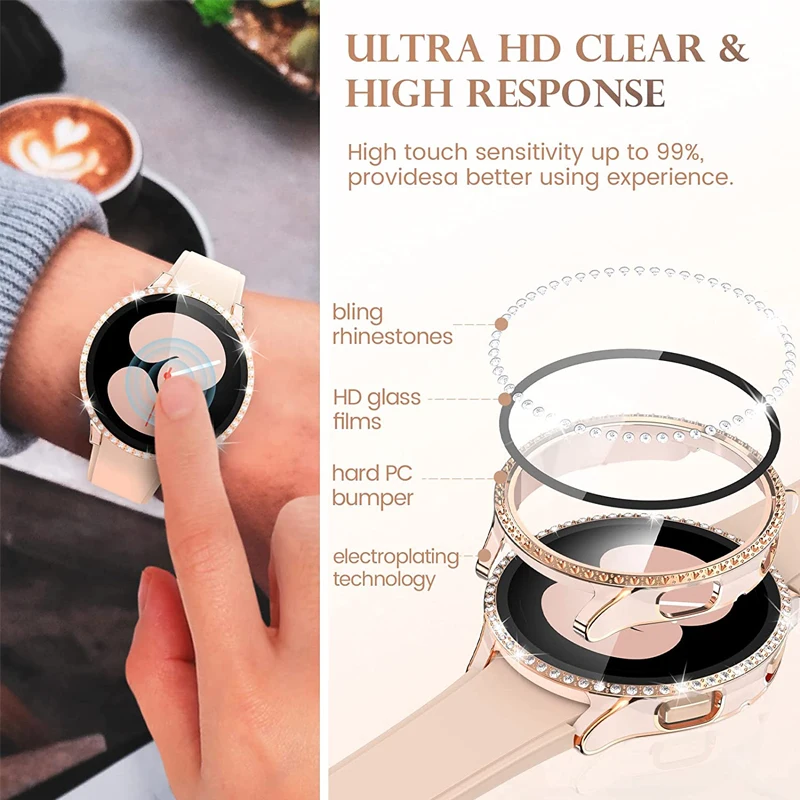 Watch Cover for Samsung Galaxy Watch 4 40mm 44mm,Diamond  Case All-Around Protective Bumper Shell for Galaxy Watch4