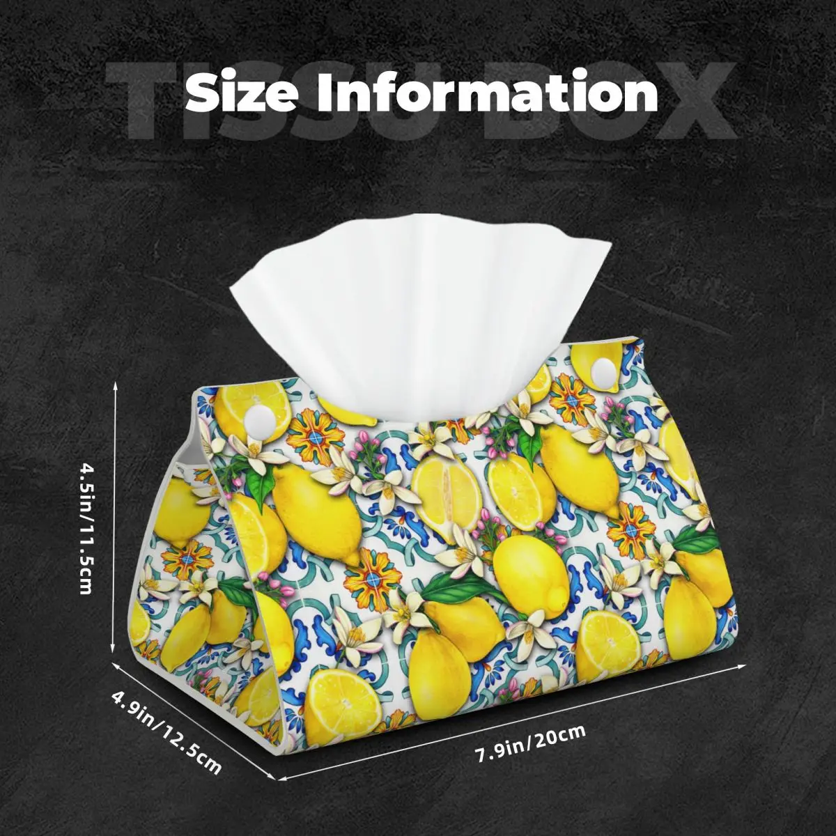 Custom Mediterranean Lemons Tiles Tissue Box Cover PU Leather Rectangular Facial Tissue Box Holder for Bathroom Home 5