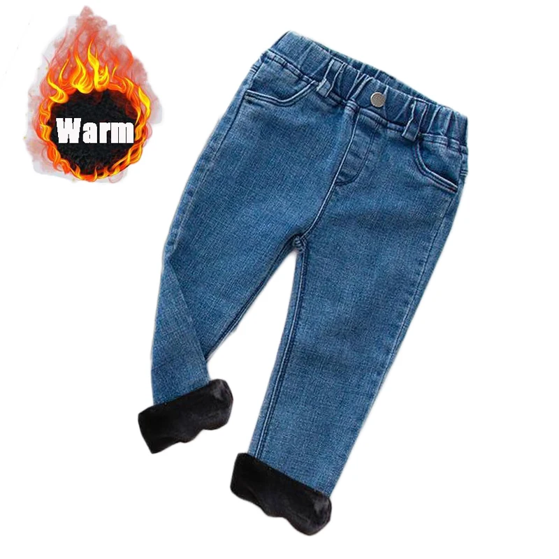 Baby Kids Spring Autumn Winter Thick Warm Jeans With Fleece For 1-7 Years Boys Girls Casual Denim Pants Kids Children Trousers 4