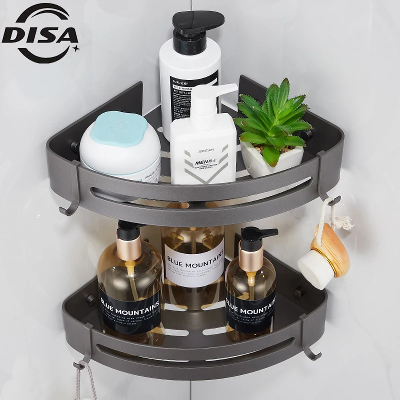 

Gun gray space aluminum bathroom corner rack, double-layer triangle basket, single-layer bathroom storage rack, free punch