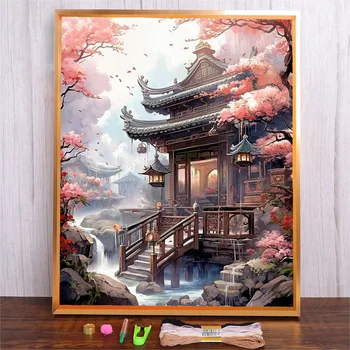 Bricolage paysage imprimé motif point de croix ensemble couture Kit de broderie pour débutant à la main couture Art artisanat Kits décor à la maison 1