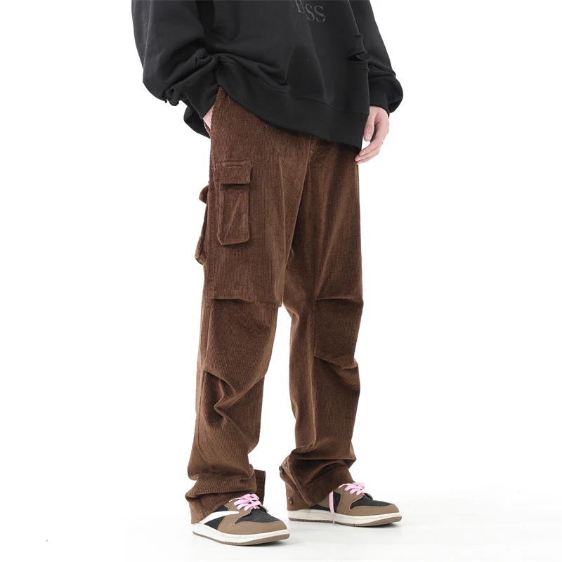 

2022 Men's Thickened Corduroy Fabric Casual Pants Fashion Trend Loose Straight Pants Keep Warm Black/brown Color Trousers M-2XL