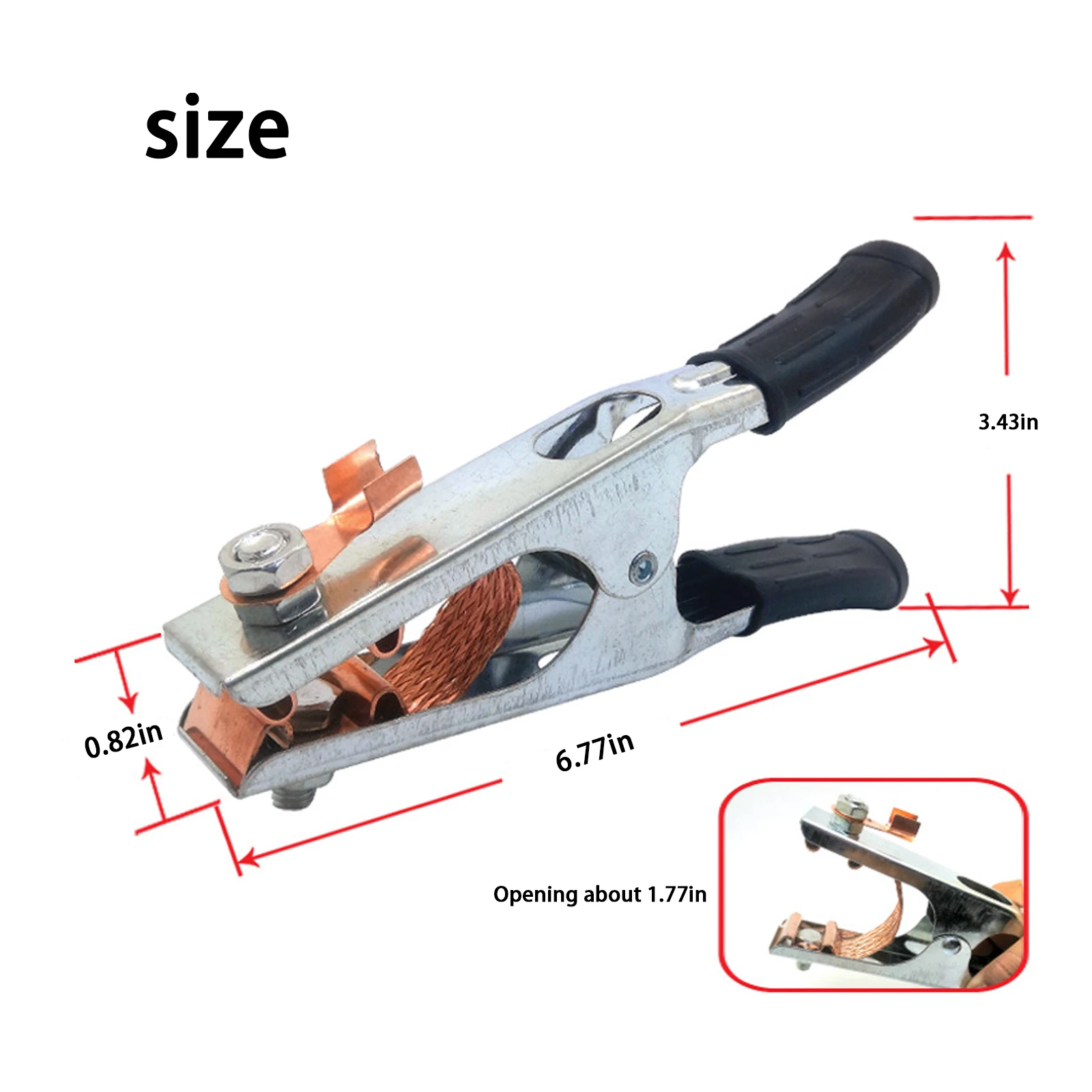 500A Grounding Clamp Welding Machine Grounding Clamp Type A with Adhesive Cable Copper Grip Clip 6.77 in Length