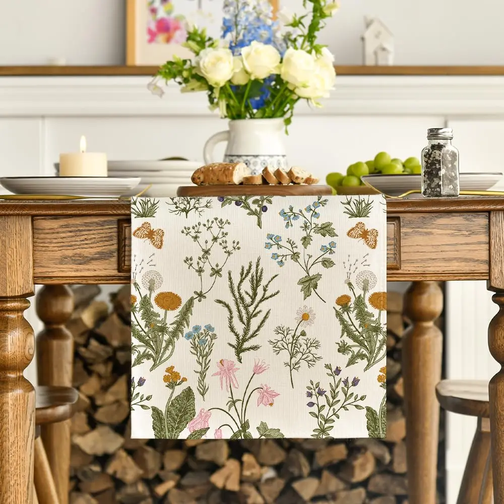 Description Picture 5 of item1pc 35x185cm Wildflowers Table Runner,Kitchen Dining Table Decoration for Home Party,Indoor Outdoor Dinner Party Decor
