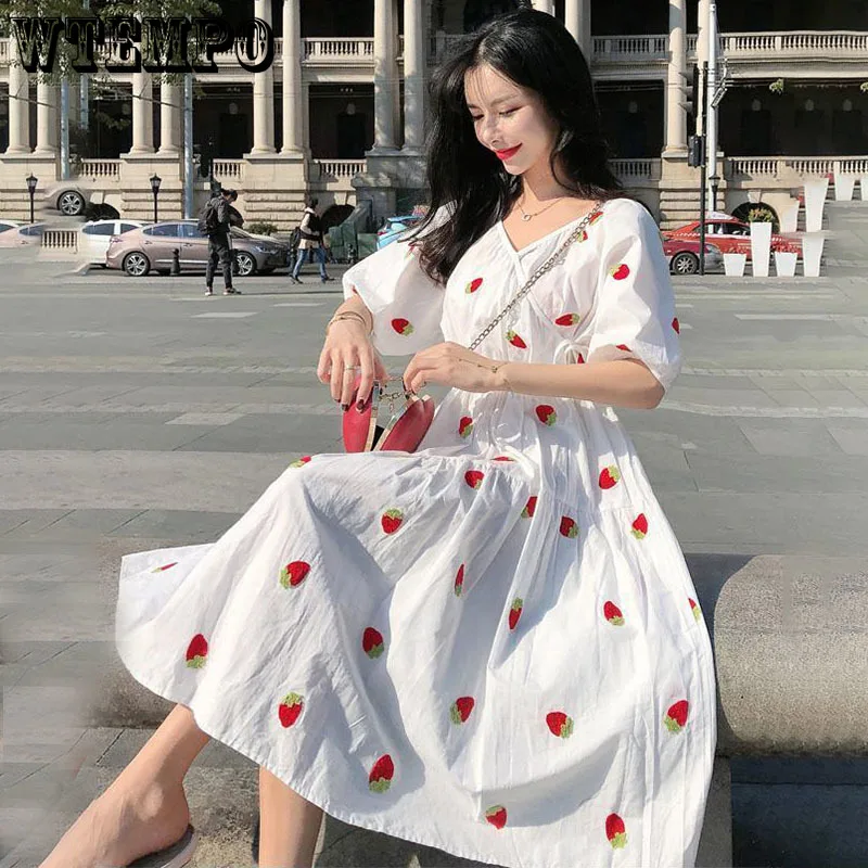 Robe Harvey d'été pour femmes, robes à manches bouffantes, col en V