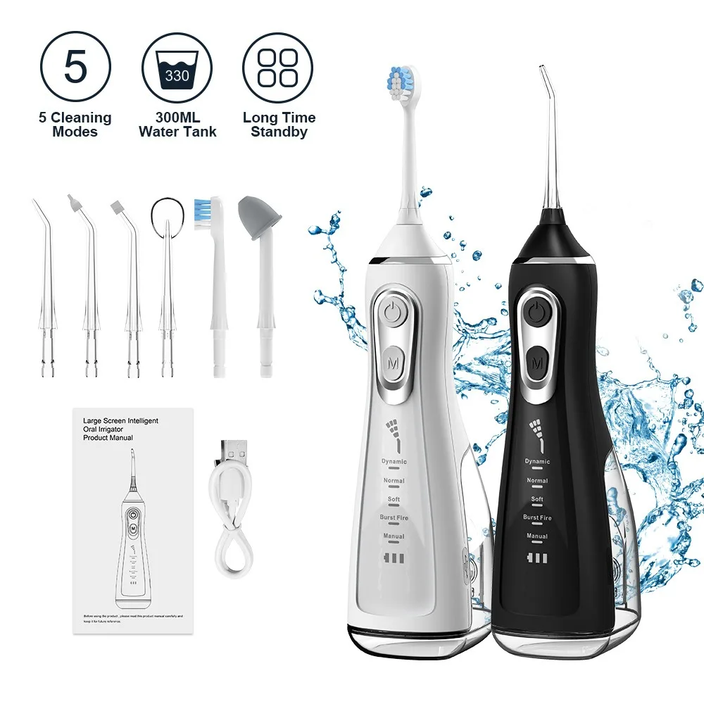 Dental Floss Portable Cordless Oral Irrigator 3 Cleaning Modes Waterproof Rechargeable Dental Cleaner 4 Nozzles Clean Gums