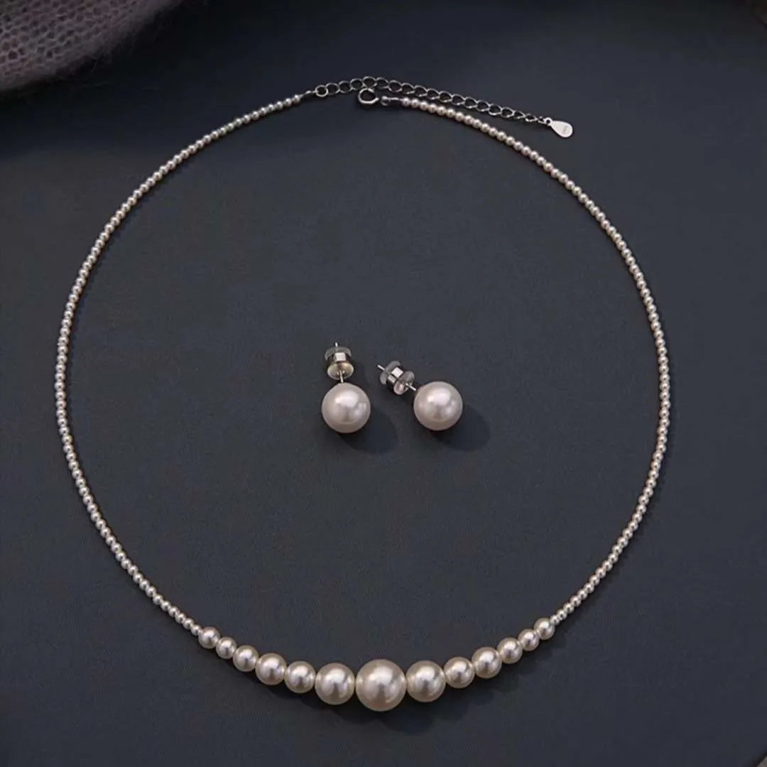 

Imitation Australian White Pearl Jewelry Set 3-10MM Round Crystal Artificial Pearl Smile Necklace Stud Earrings
