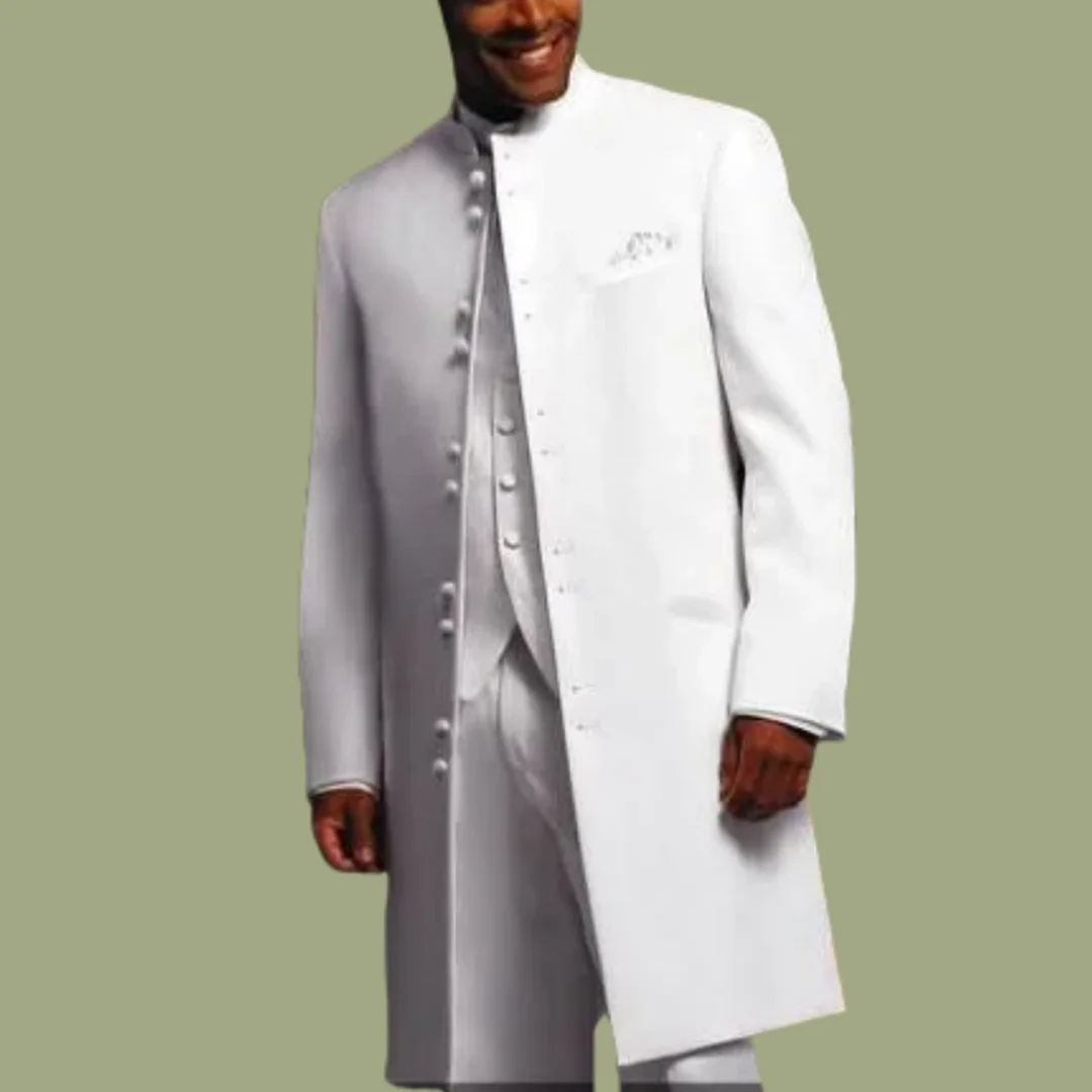 Tradition Men Suit long White Groom Tuxedos Groomsman Blazer Man Business Suits Prom Suits terno masculino Jacket Pants Vest