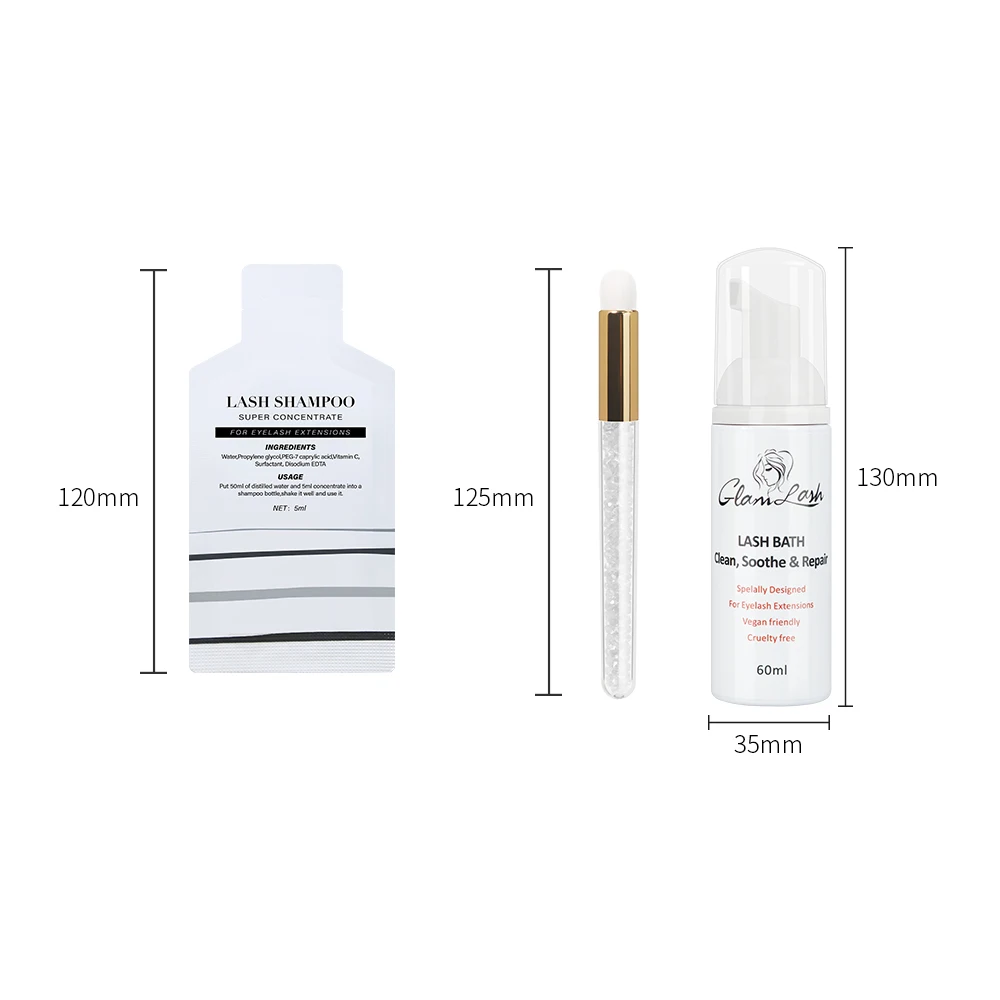 GLAMLASH  5Pcs 5ml Eyelash Foam Cleanser For Lash Extension Shampoo Concentrated With Empty Bottle 2