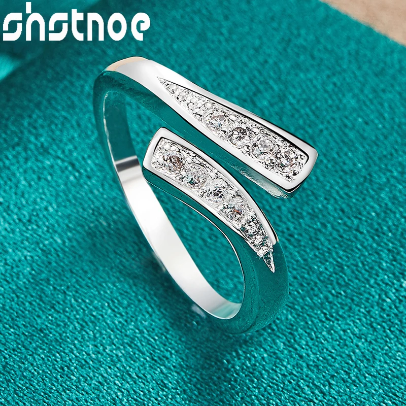 

SHSTONE 925 Sterling Silver Adjustable AAA Zircon Rings For Women Fashion Engagement Wedding Birthday Party Charm Jewelry Gifts