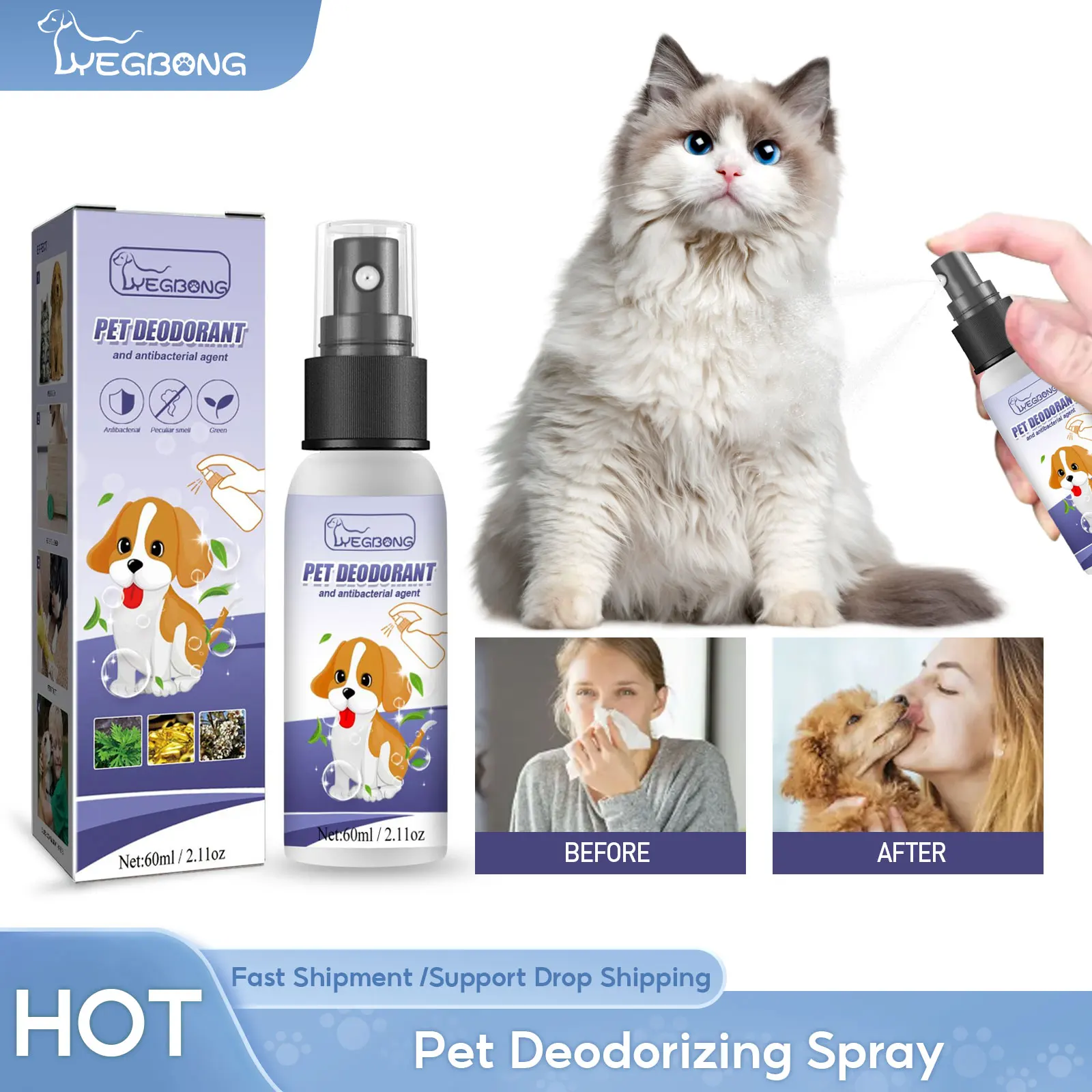 

Dog Deodorizing Spray Natural Fresh Scent Cat Body Smell Removal Mouth Odor Clean Eliminating Urine Smell Pet Deodorant Liquid