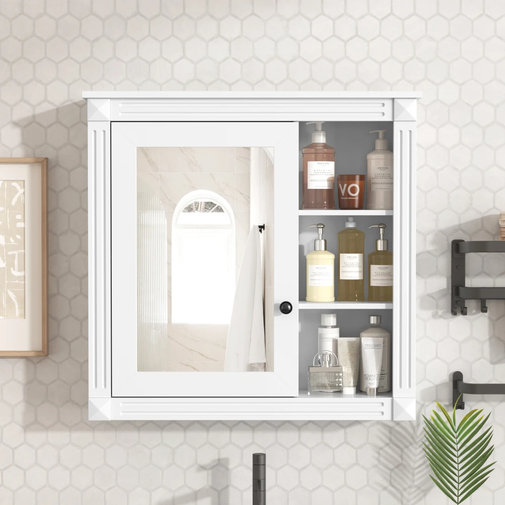 Wall Mounted Mirror Medicine Cabinet with Bathroom Storage Organizer