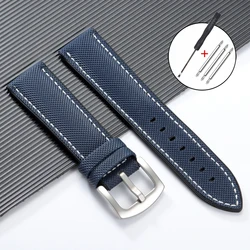 Premium Silicone Waterproof Watch Band with Metal Buckle - Breathable Soft Rubber Strap Replacement - 22mm (Blue White)