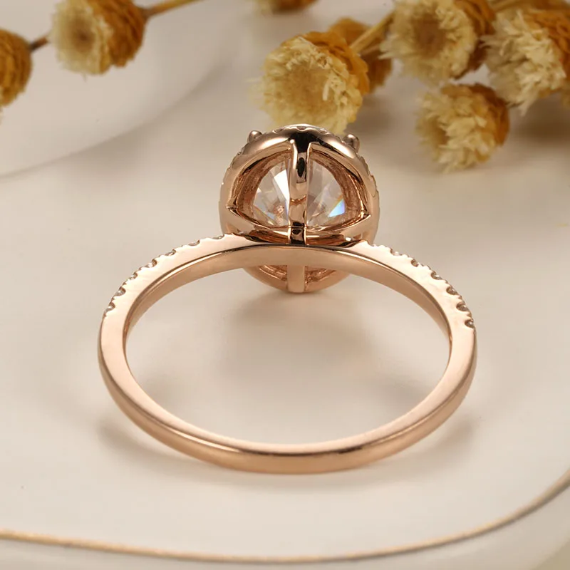 CxsJeremy 14K Au585 Rose Gold 2ct 7x9mm Oval Cut DEF Color Moissanite Engagement Ring Halo Style Wedding Band Anniversary Gift - Image 3