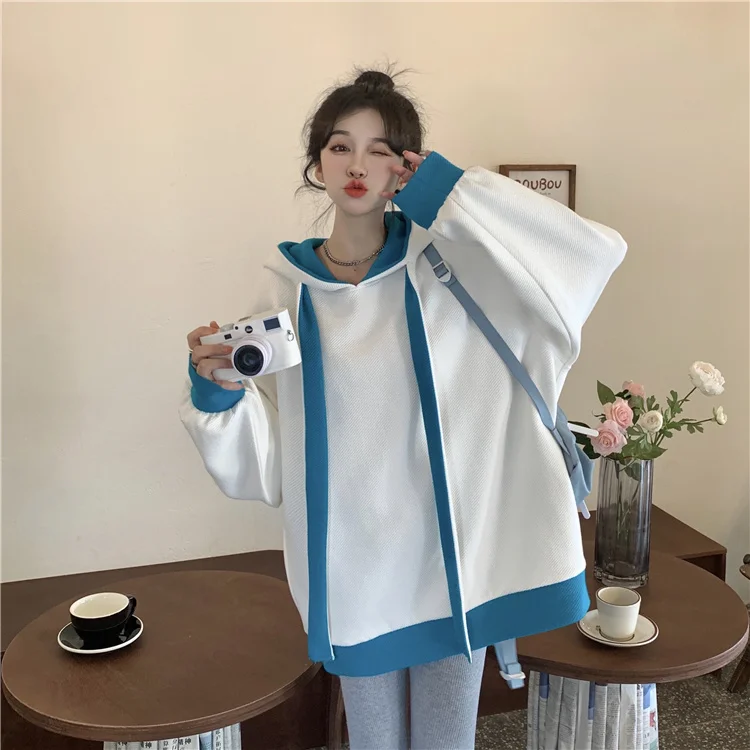 Outono Feminino Oversized Hoodies Harajuku Chique Manga Longa Cor Contraste Preguiçoso Estilo Vintage Pulôver Casual Doce Moletom 22 Computers & Electronics