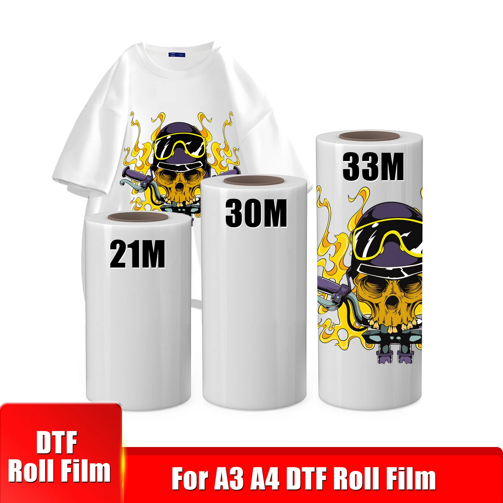A3 A4 DTF 필름 21CM 30CM 33CM DTF PET 필름 롤 직접 전사 필름 티셔츠 섬유 전사 인쇄 용지 DTF 프린터용