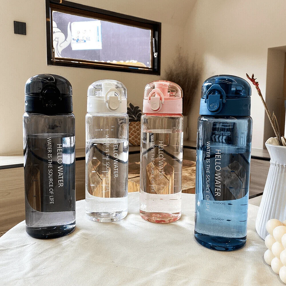 Water Bottle 780Ml With Bounce Cover Leak Proof Sports Drinkware Strap Reusable for Kid Women Fitness Gift