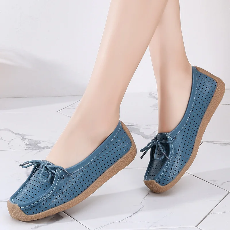 Women Genuine Leather Shoes Woman Loafers Casual Flat Shoes Female Slip On Ballet Flat Shoes Women's Driving Shoes