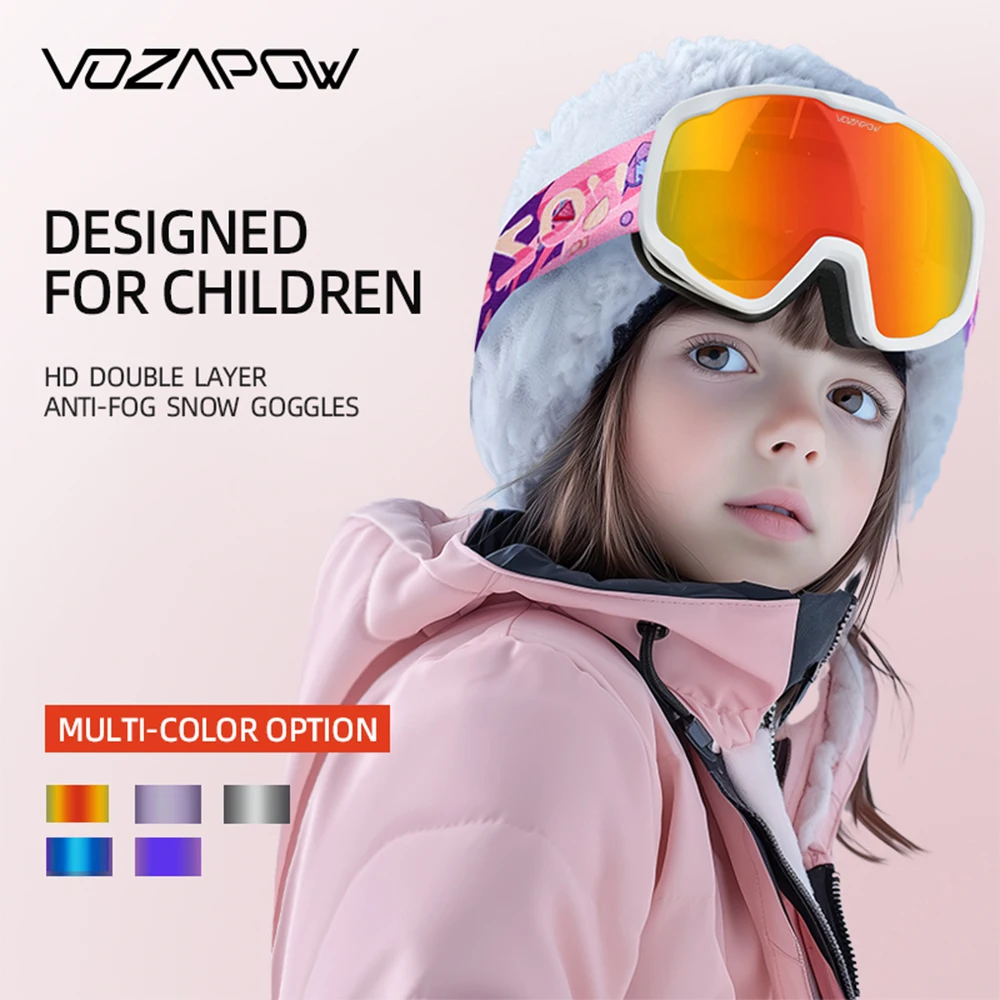 Vozapow Kids Ski Goggles Double Layer Impact Resistance Anti Fog Skiing Mask HD Snowboard Eyewear UV400 Children Snow Sunglasses 3