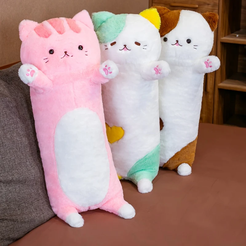 80cm Cute Stuffed Kittey Sleeping Pillow Toy Soft Long Cat Plush Toys Cushion Gifts for Kids Girlfriend Girls Home Room Decor