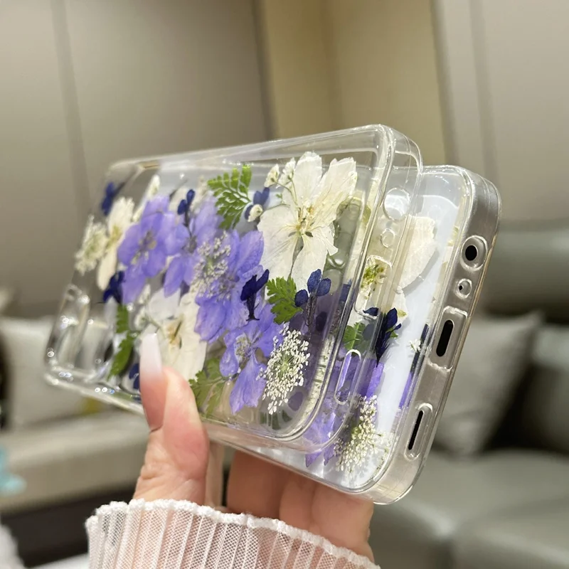 手作りのドライフラワー電話ケース,iPhone 16,15,14,13,11,12 pro max