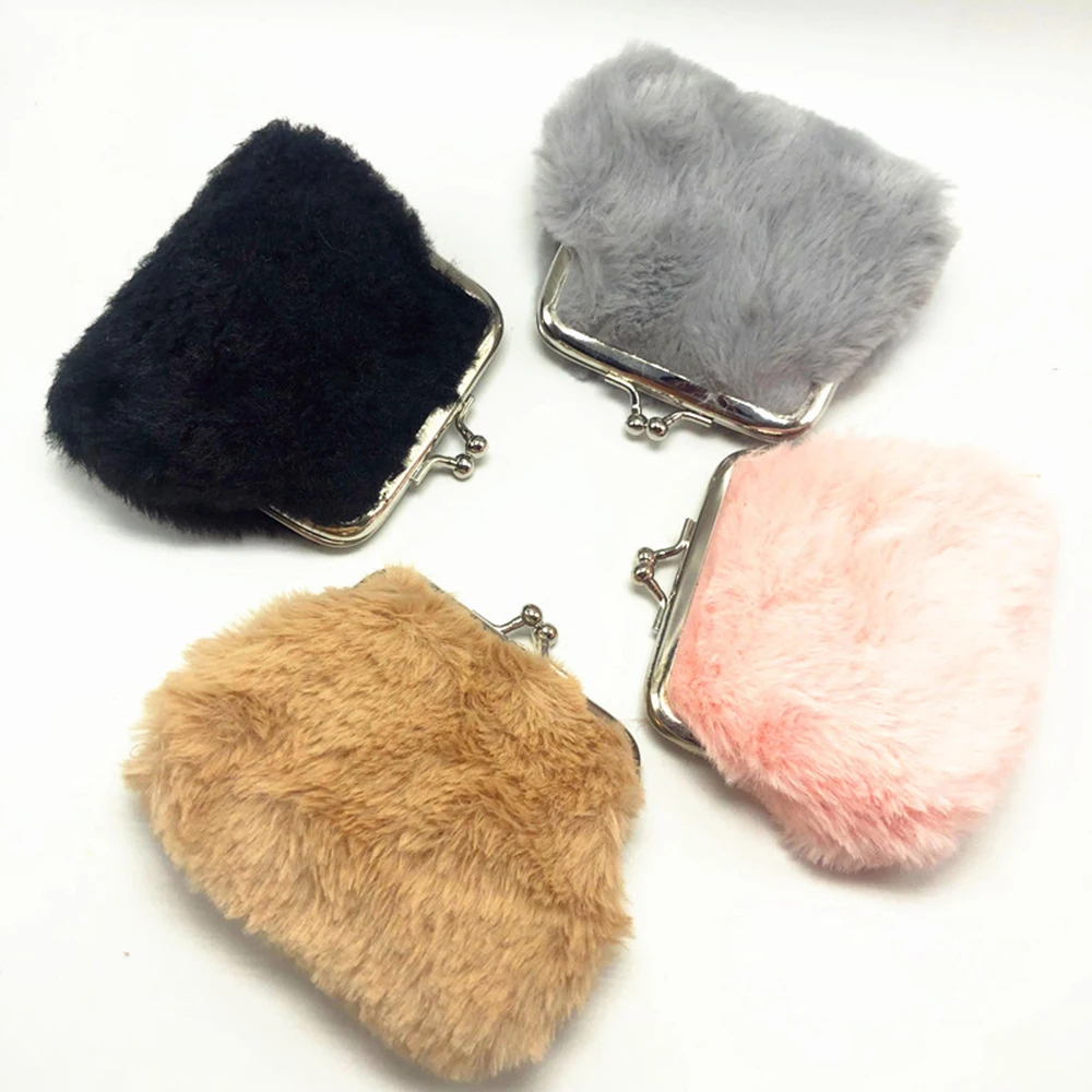 Korean Plush Coin Purse Clutch Bag Mini Wallet Pocket Women Cute Wallets Hasp Zero Wallet Bags Solid Color Jewelry Storage Bag