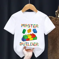 Master Builder Blocks Building Print Cartoon Kids T shirt Girls Summer Tops Baby Boys Clothes Children Short Sleeve T-shirts 2
