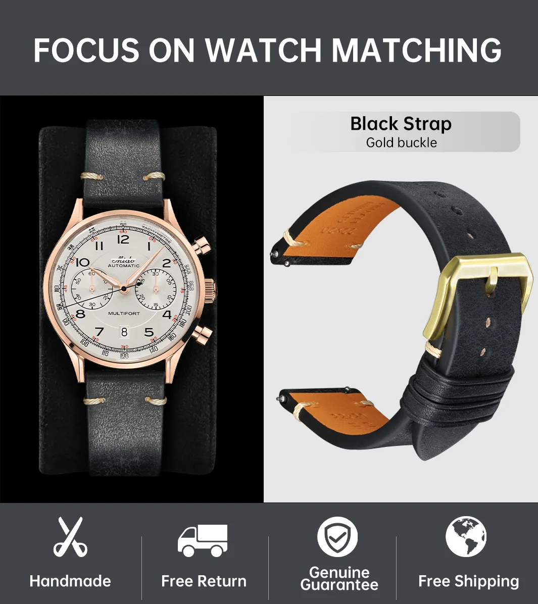 Italian Pueblo Leather Luxury Quick Release Watch Strap - Premium Watch Band Bracelet in 20mm & 22mm Sizes