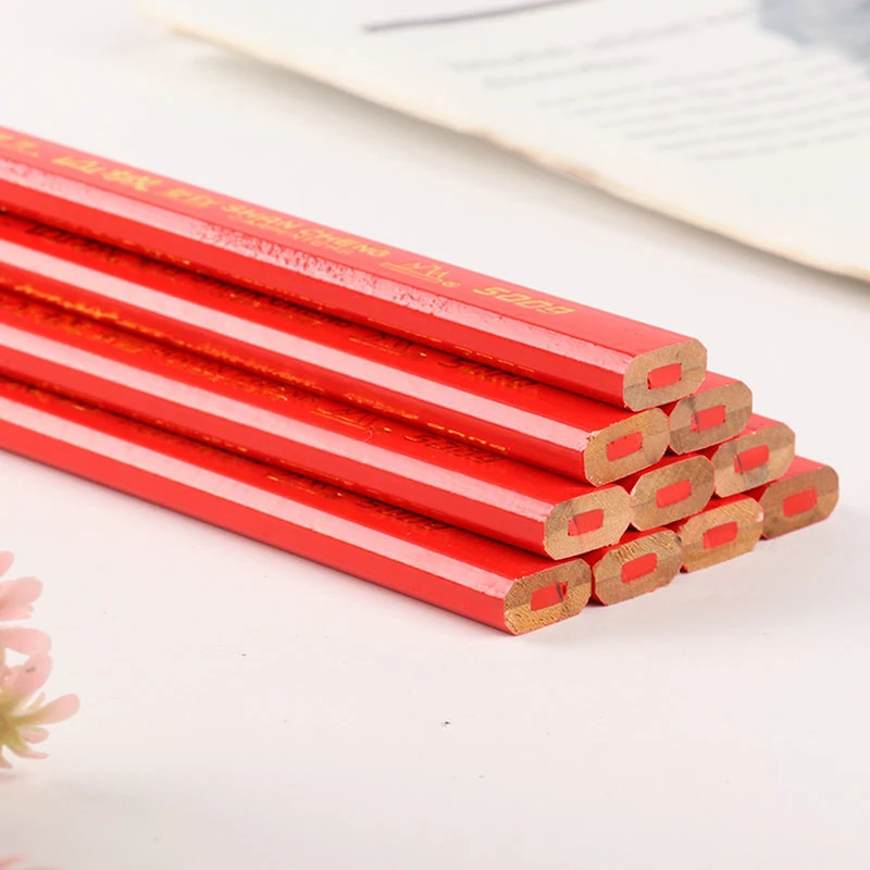 Woodworking Thick Core Pencils with Scale - 12-Pack in Black/Red