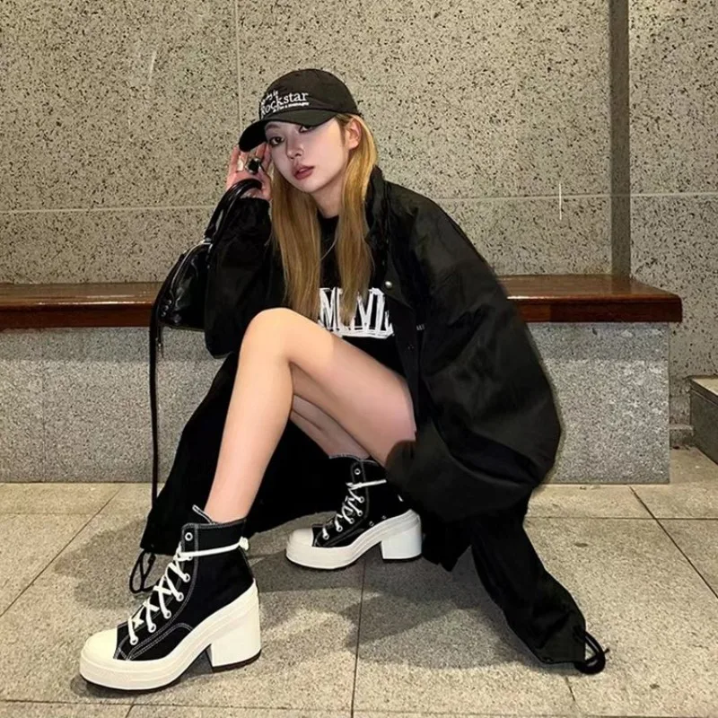 Women Platform Sneakers Designer Women Boots Fashion Outdoor Vulcanize Shoes Women High Top Canvas High Heels Plus Size 36-42 6
