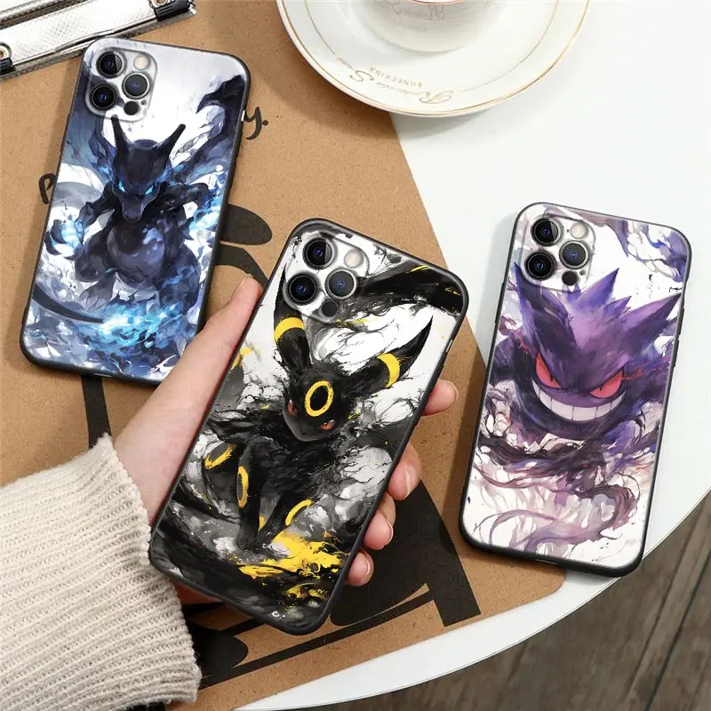 Pokemons Umbreons Gengars Draw Hülle für Apple iPhone 17 16 15 14 13 12 11 Pro Max X XS 7 8 Plus 17 Air 17Pro Rückseite Silikon