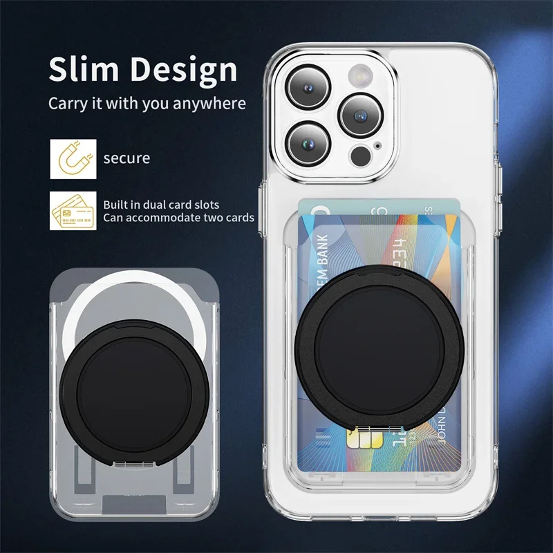 Magnetic Clear Wallet Card Holder with Ring Stand