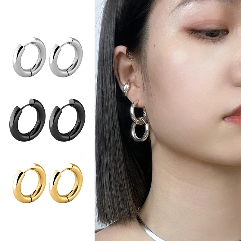 2pc Stainless Steel Small Hoop Earrings Punk Hip Hop Circle Round ...