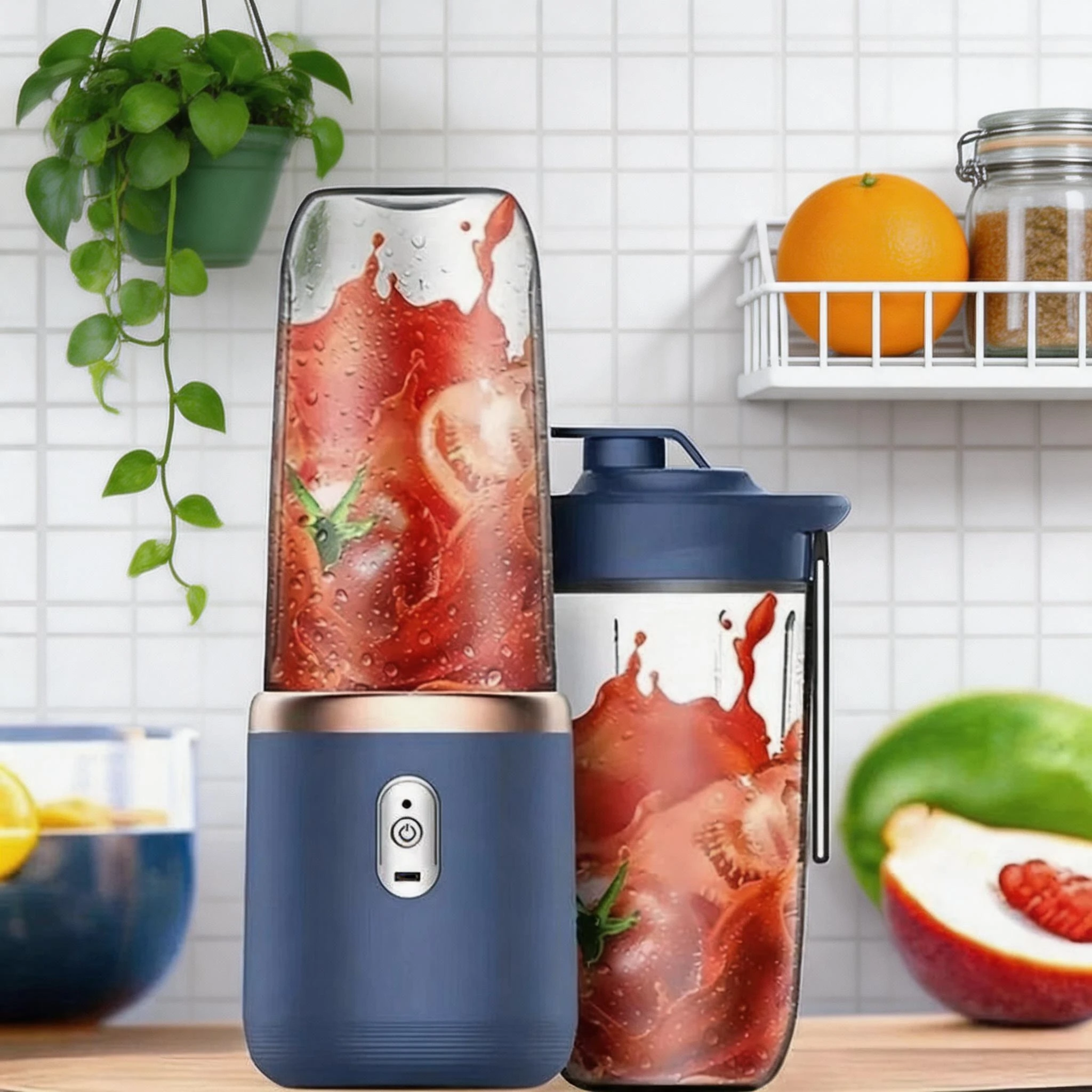 6 Blades USB Portable Juicer Maker, Juicer Fruit Juice CupAutomatic Small Electric Juicer Smoothie Blender lce CrushCup 2